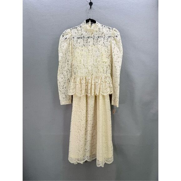 Vintage Neiman Marcus Womens Cream 2 Piece Lace Floral Dress & Jacket Set Size 6 - Picture 1 of 13
